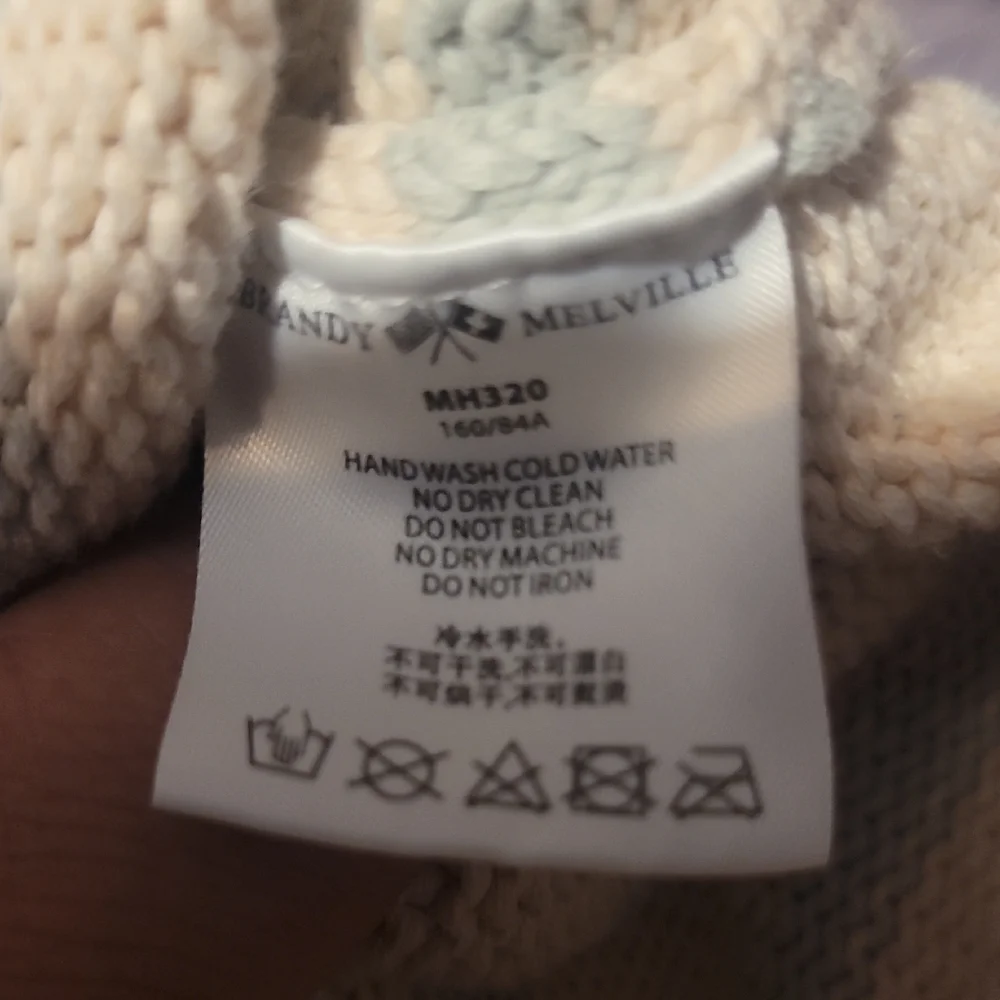 Brandy Melville Cream and Gray Striped Crewneck Sweater